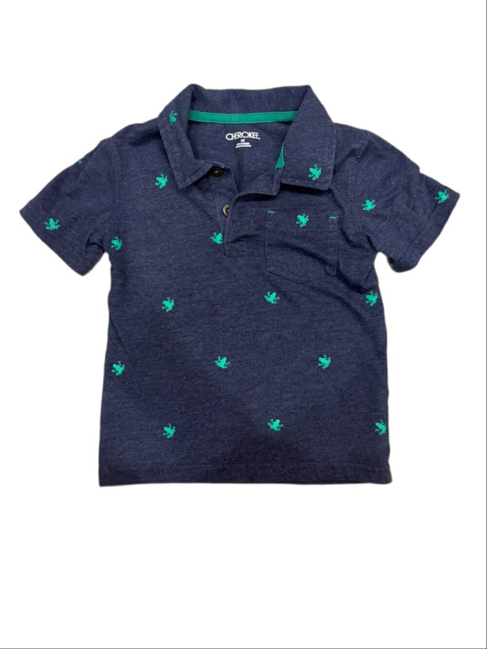 Cherokee Toddler Boys Navy Blue Frog Print Polo Shirt (4T)
